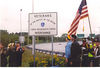 history06 > INTERCHANGE SIGN 
VETERANS OF THE BATTLE OF THE BULGE
Central Massachusetts Chapter 
Sept. 27, 2002

Exit 10A connecting Rte.146 with the Massachusetts State Turnpike.

Edwin Reavy; 30th Infantry Division is unveiling the sign.

Ed celebrated his 98th Birthday, and still going Strong ! 

At far left is Rep. John Fresolo, who for 2 years shepharded this Memorial through the Mass. State Legislature. 

For info on 87th Infantry Division Association:
http://www.87thinfantrydivision.com